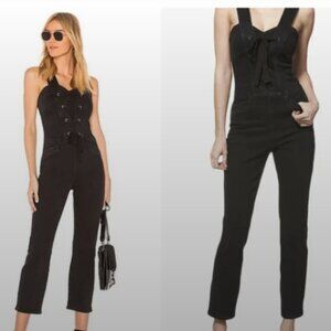 PAIGE Black Denim Jumpsuit — Lace-Up Front, Ankle Length (S) NWOT